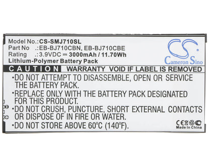 3.9V, 3000mAh, Li-Polymer Battery fits Samsung, Galaxy J7 2016, Galaxy J7 6 Duos Td-lte, 11.7Wh