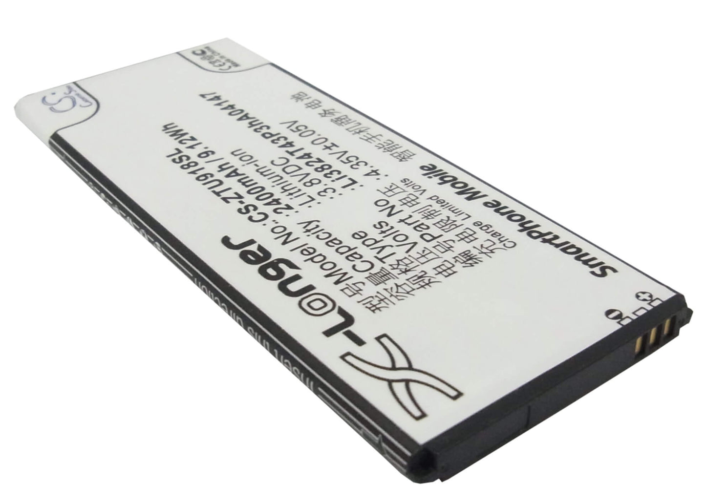 3.8V, 2400mAh, Li-ion Battery fits Zte, Blade L3 Plus, N9180, 9.12Wh