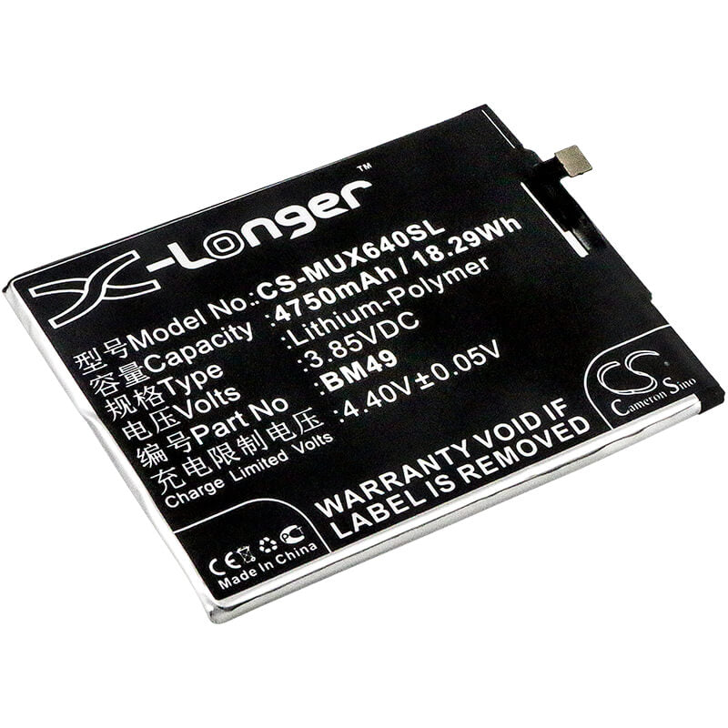 CS-MUX640SL, Mobile, Smartphone 3.85V, 4750mAh, Li-Polymer Battery fits Xiaomi, 2016001, 2016002, 18.2875Wh