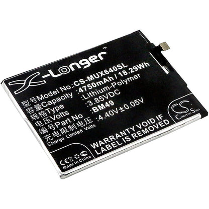 CS-MUX640SL, Mobile, Smartphone 3.85V, 4750mAh, Li-Polymer Battery fits Xiaomi, 2016001, 2016002, 18.2875Wh