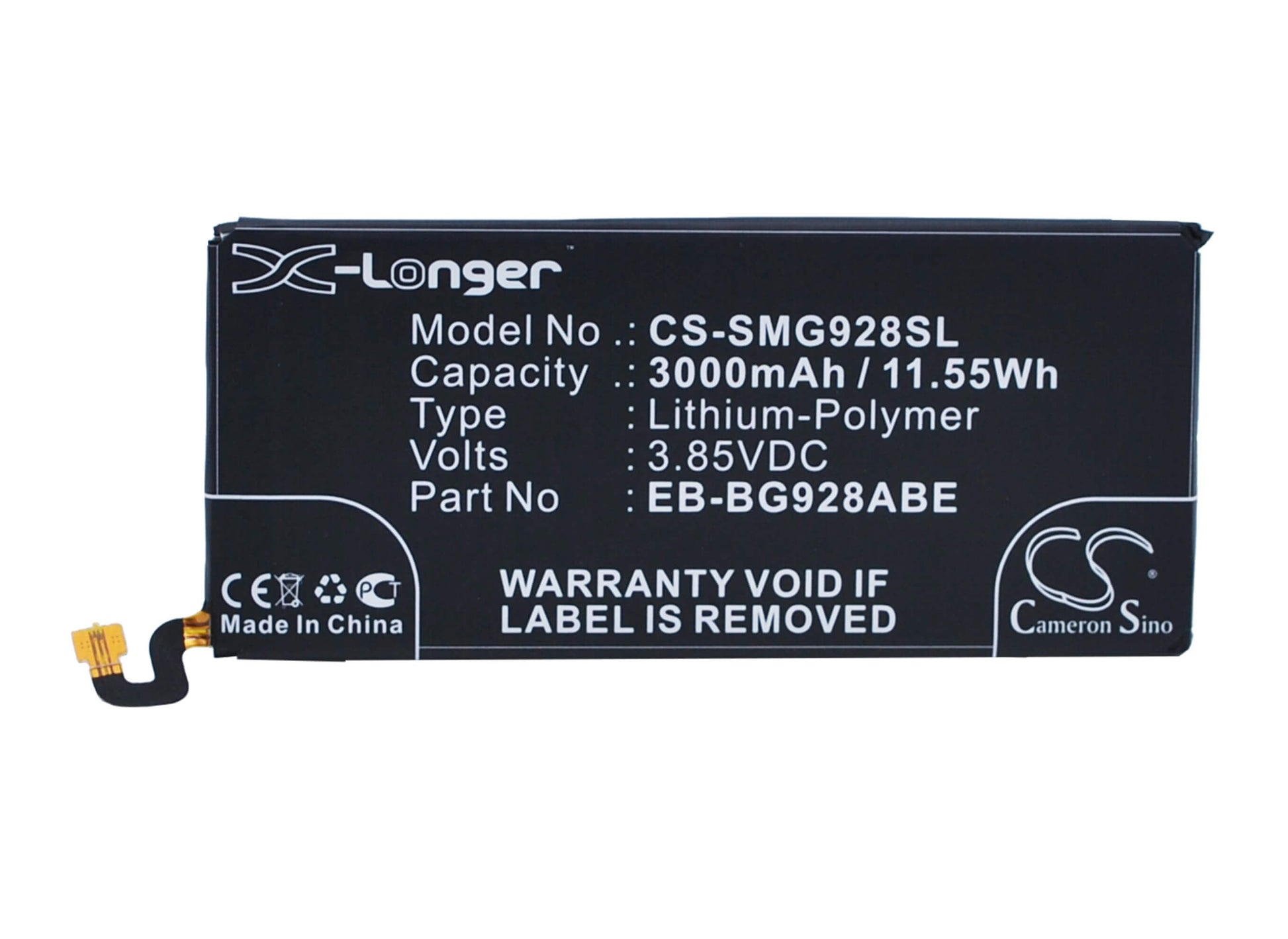 3.85V, 3000mAh, Li-Polymer Battery fits Samsung, Galaxy S6 Edge Dual Sim, Galaxy S6 Edge Plus, 11.55Wh
