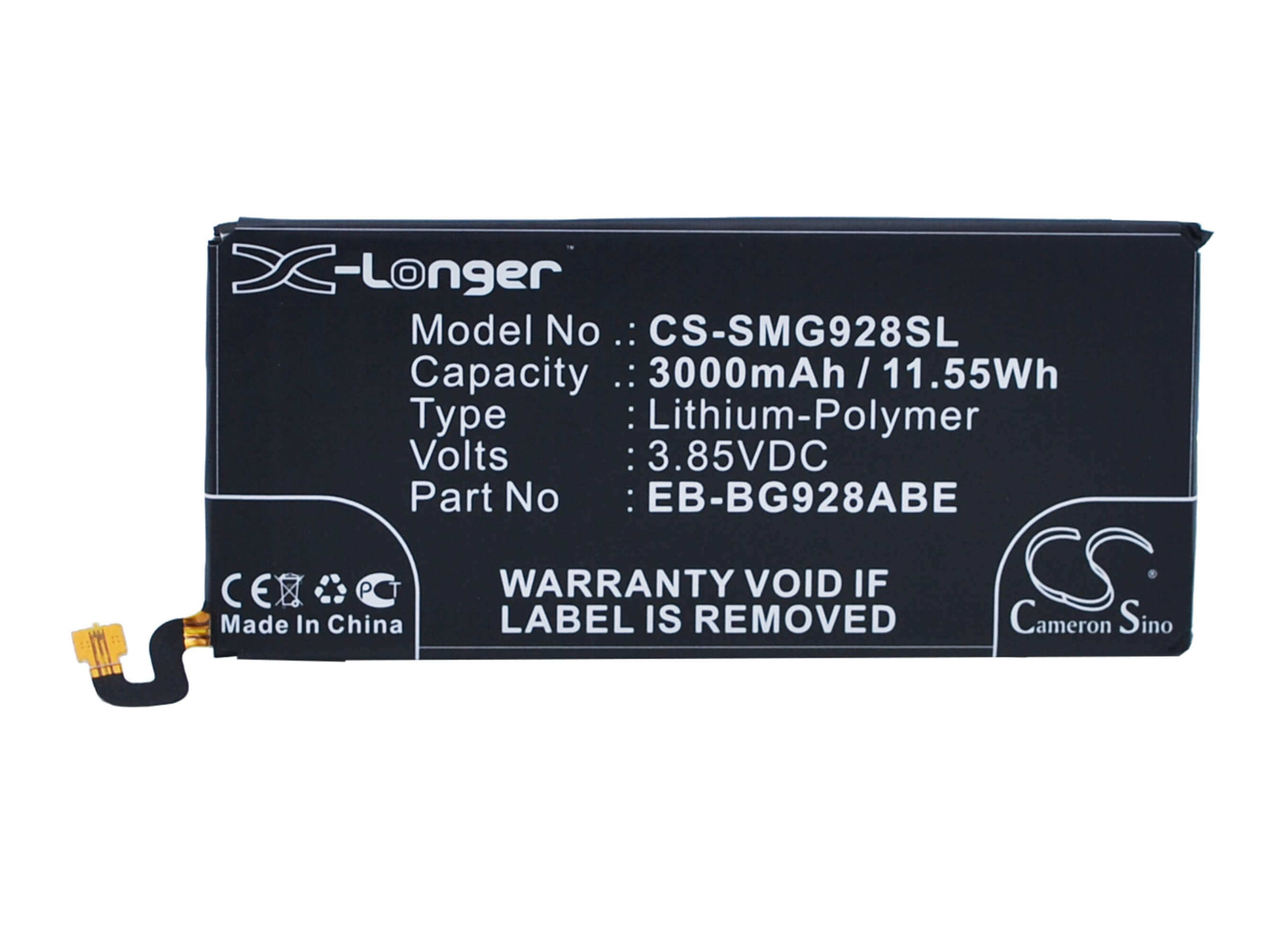 3.85V, 3000mAh, Li-Polymer Battery fits Samsung, Galaxy S6 Edge Dual Sim, Galaxy S6 Edge Plus, 11.55Wh