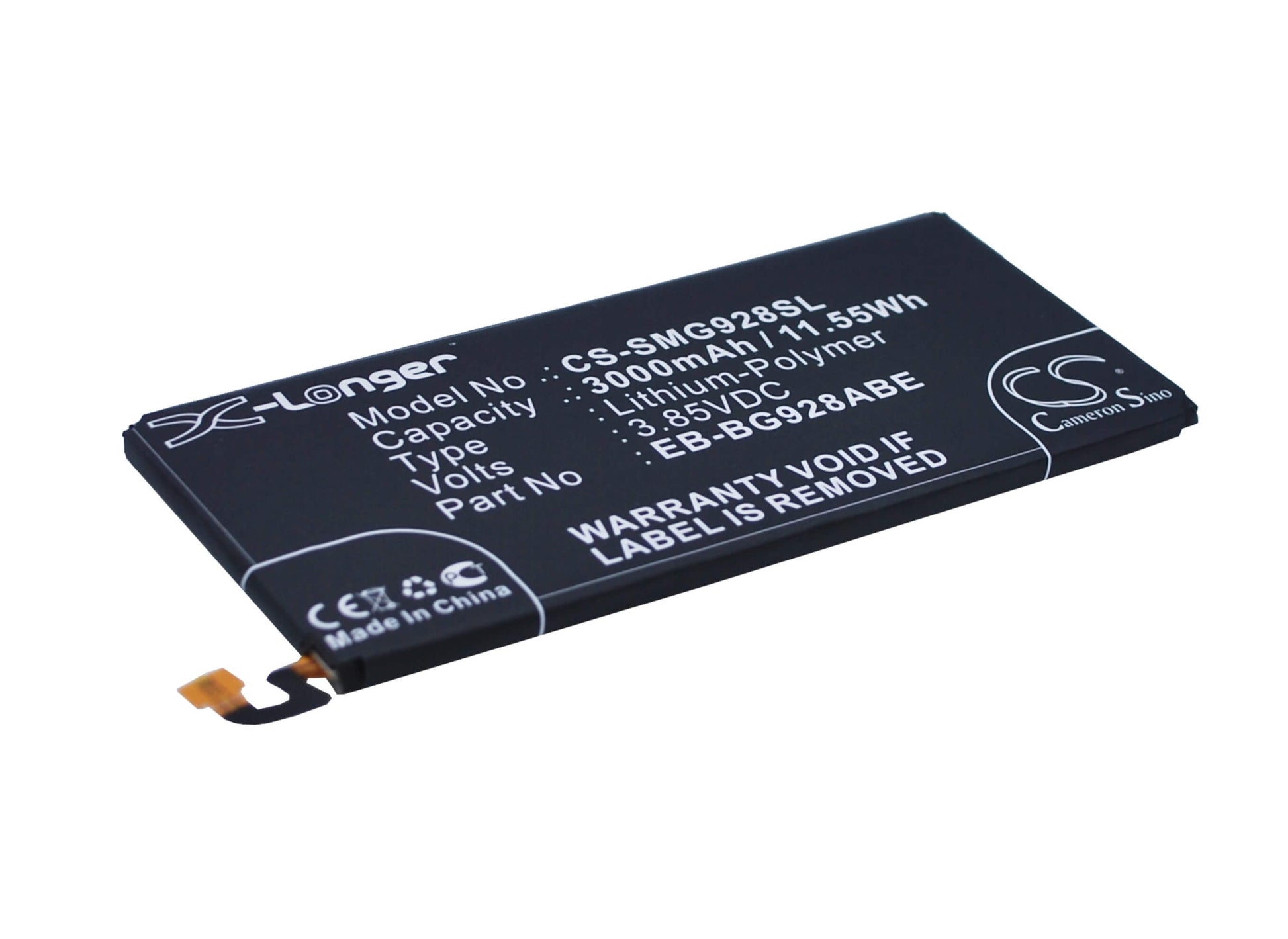 3.85V, 3000mAh, Li-Polymer Battery fits Samsung, Galaxy S6 Edge Dual Sim, Galaxy S6 Edge Plus, 11.55Wh