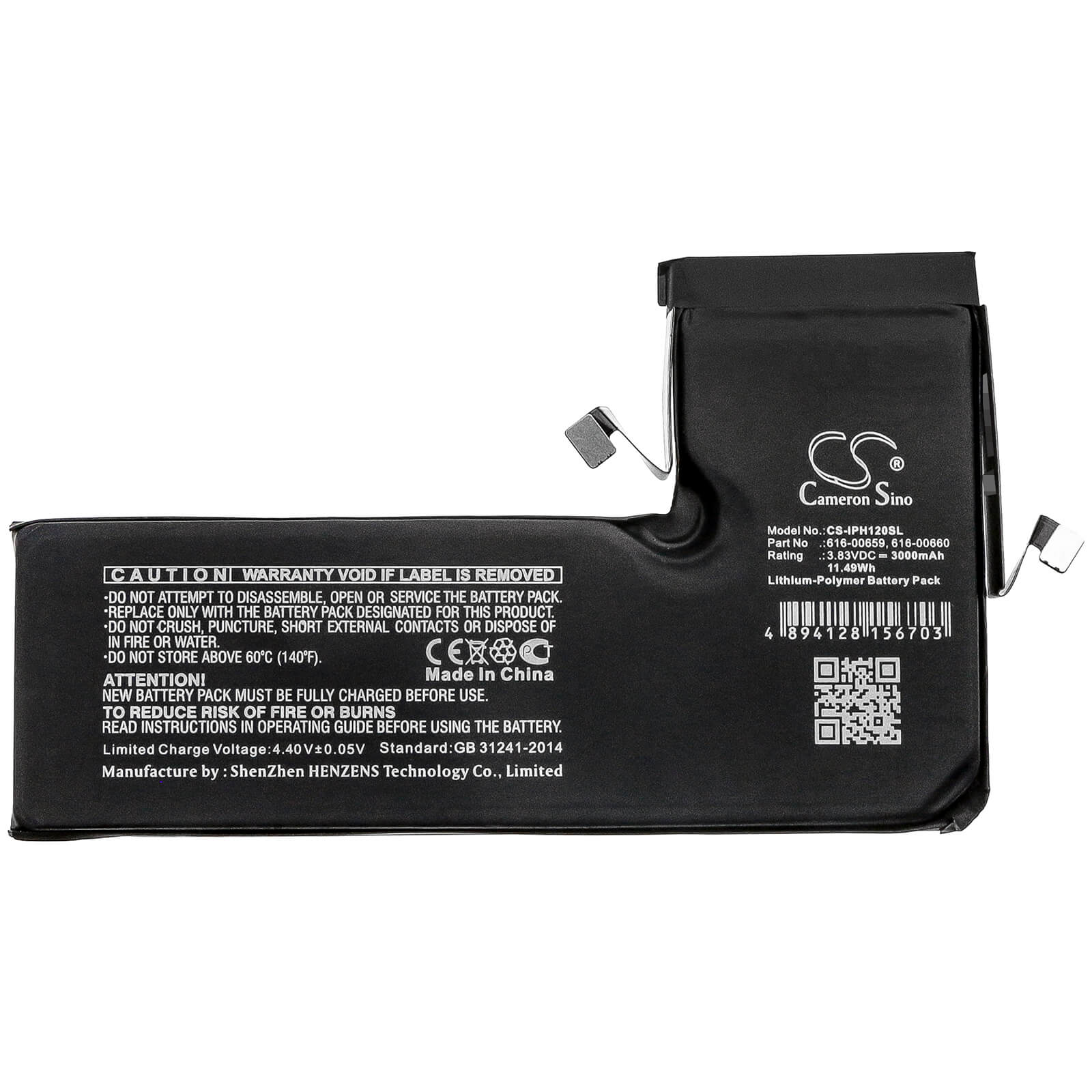 3.83V, 3000mAh, Li-Polymer Battery fits Apple, A2160, A2215, 11.49Wh