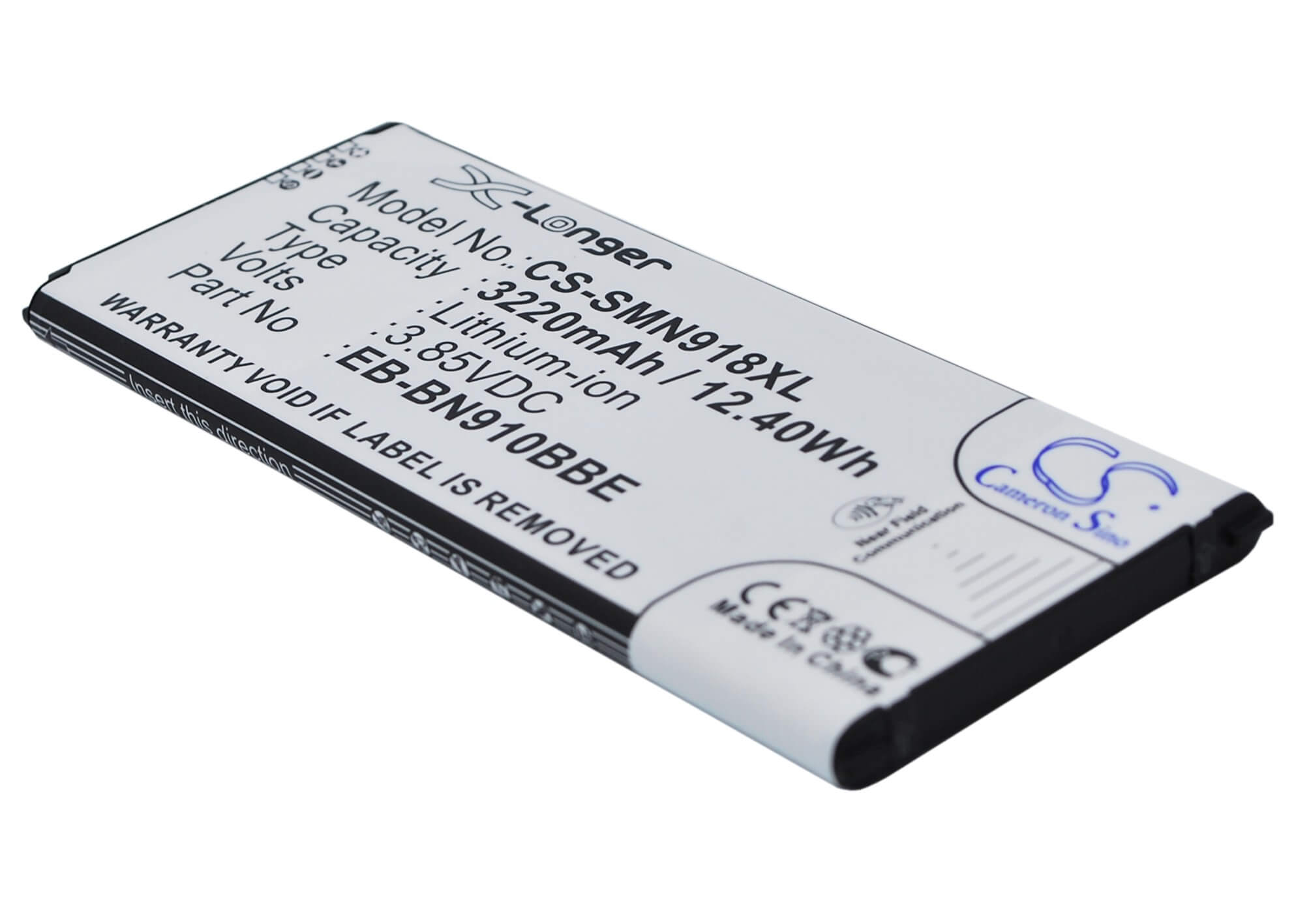 CS-SMN918XL, Mobile, Smartphone 3.85V, 3220mAh, Li-ion Battery fits Samsung, Galaxy Note 4, Sm-n910a, 12.397Wh