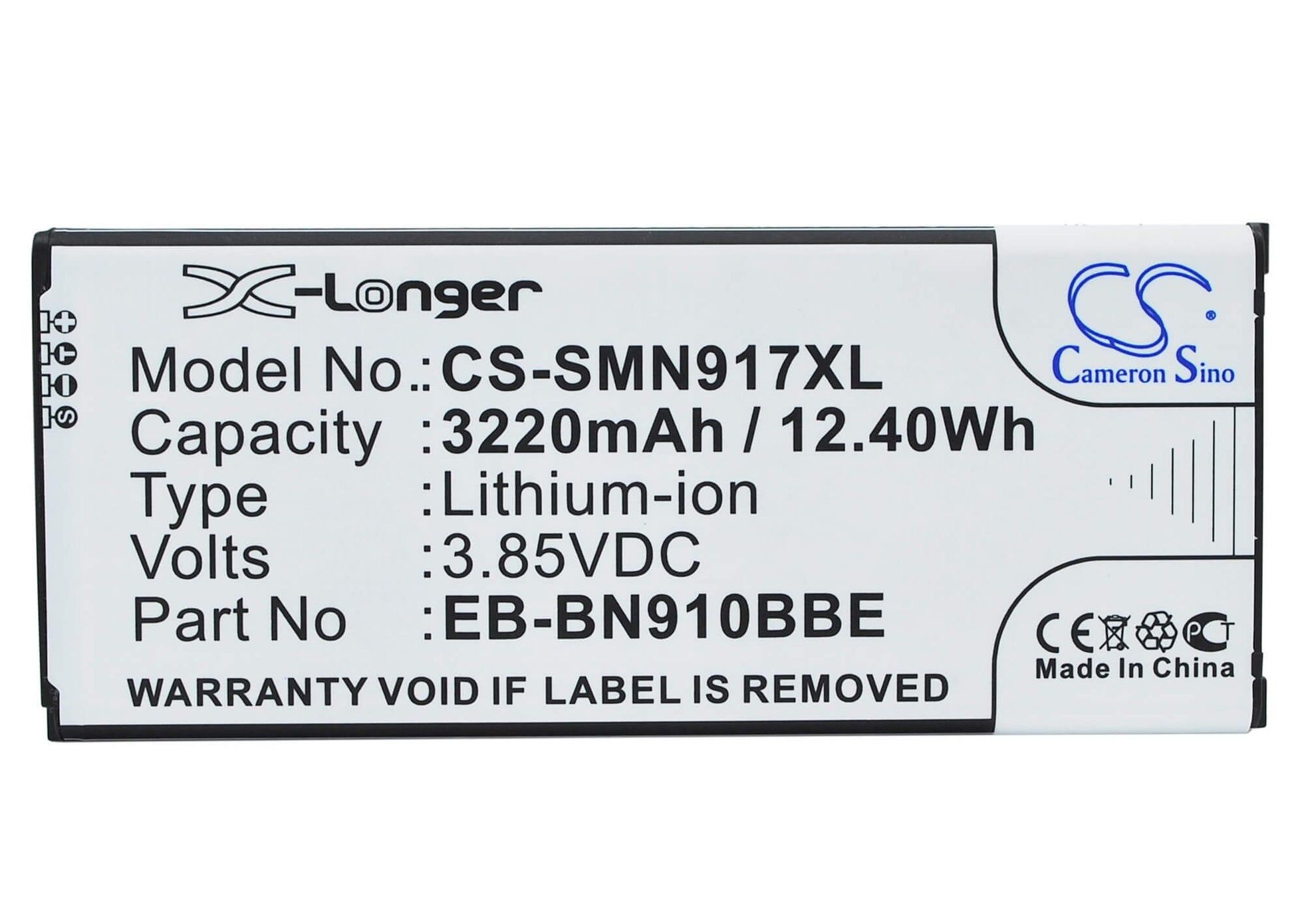 CS-SMN917XL, Mobile, Smartphone 3.85V, 3220mAh, Li-ion Battery fits Samsung, Galaxy Note 4, Sm-n910a, 12.397Wh