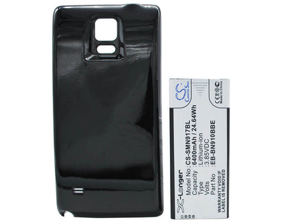 CS-SMN917BL, Mobile, Smartphone 3.85V, 6400mAh, Li-ion Battery fits Samsung, Galaxy Note 4, Sm-n910a, 24.64Wh