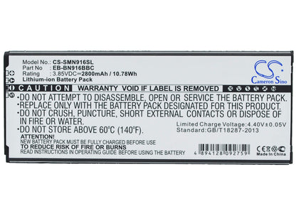 3.85V, 2800mAh, Li-ion Battery fits Samsung, Galaxy Note 4 ( China Mobile ), Sm-n9100, 10.78Wh