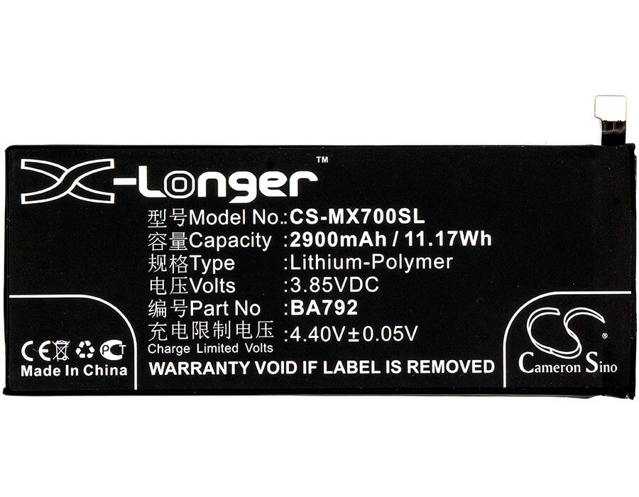 3.85V, 2900mAh, Li-Polymer Battery fits Meizu, M792c, M792q, 11.165Wh