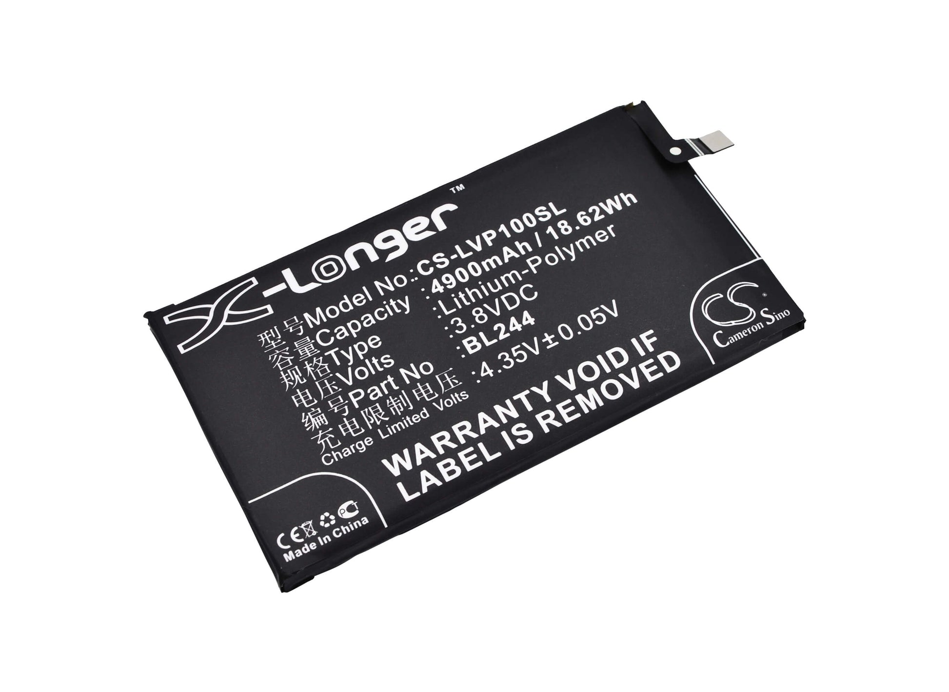 3.8V, 4900mAh, Li-Polymer Battery fits Lenovo, P1 Turbo, P1c58, 18.62Wh