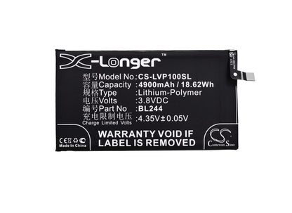 3.8V, 4900mAh, Li-Polymer Battery fits Lenovo, P1 Turbo, P1c58, 18.62Wh