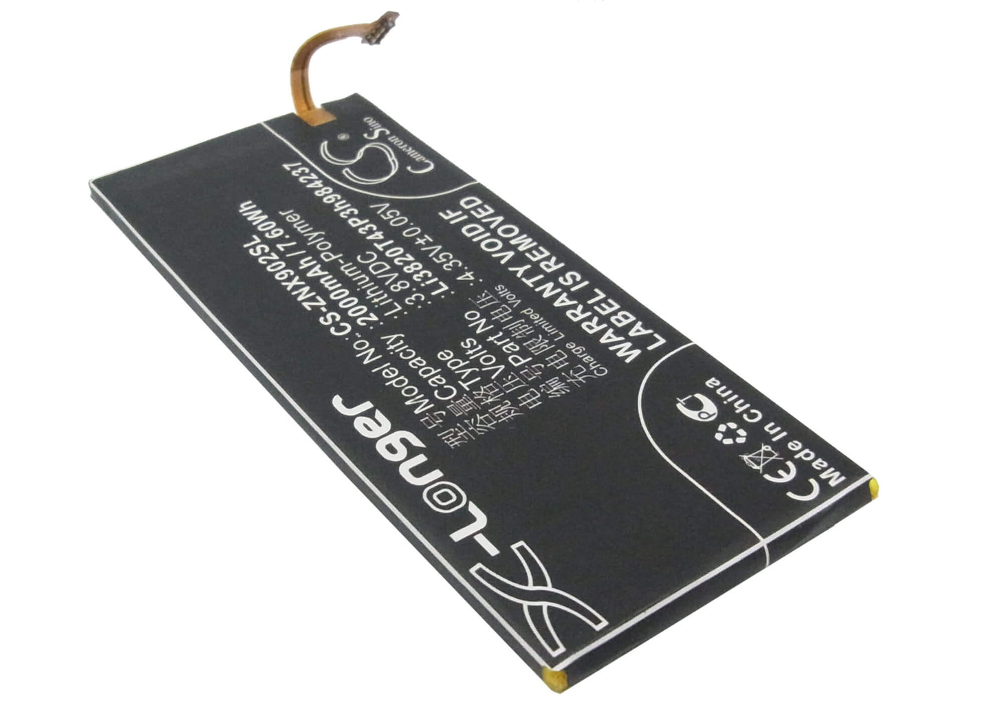 3.8V, 2000mAh, Li-Polymer Battery fits Zte, Nubia Z5 Mini, Nubia Z5s Mini, 7.6Wh