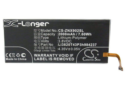 3.8V, 2000mAh, Li-Polymer Battery fits Zte, Nubia Z5 Mini, Nubia Z5s Mini, 7.6Wh