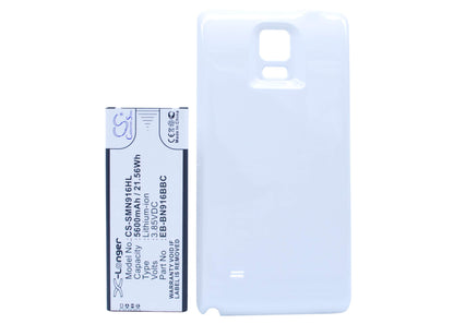 White, 3.85V, 5600mAh, Li-ion Battery fits Samsung, Galaxy Note 4 ( China Mobile ), Sm-n9100, 21.56Wh