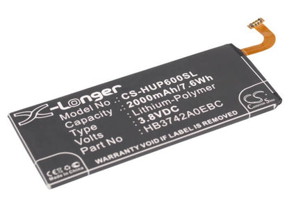 3.8V, 2000mAh, Li-Polymer Battery fits Huawei, Alek 4g, Ascend G6, 7.6Wh