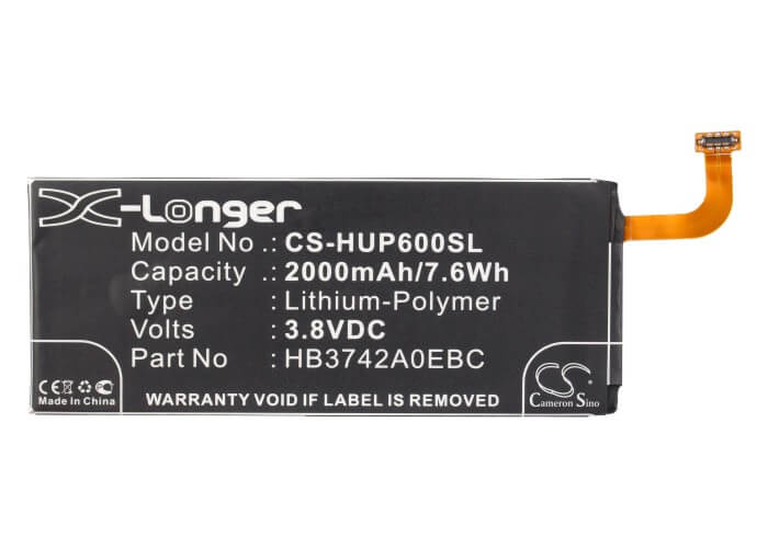 3.8V, 2000mAh, Li-Polymer Battery fits Huawei, Alek 4g, Ascend G6, 7.6Wh