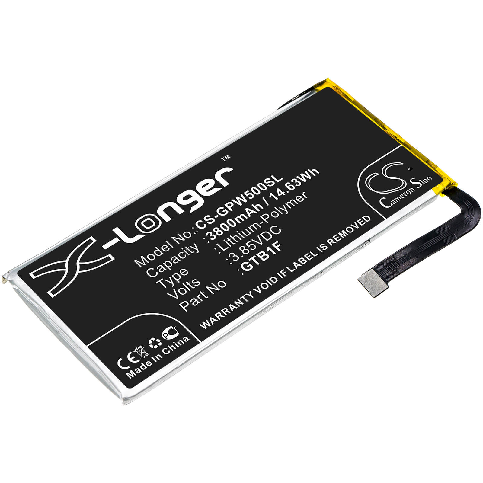 3.85V, 3800mAh, Li-Polymer Battery fits Google, Pixel 5, 14.63Wh