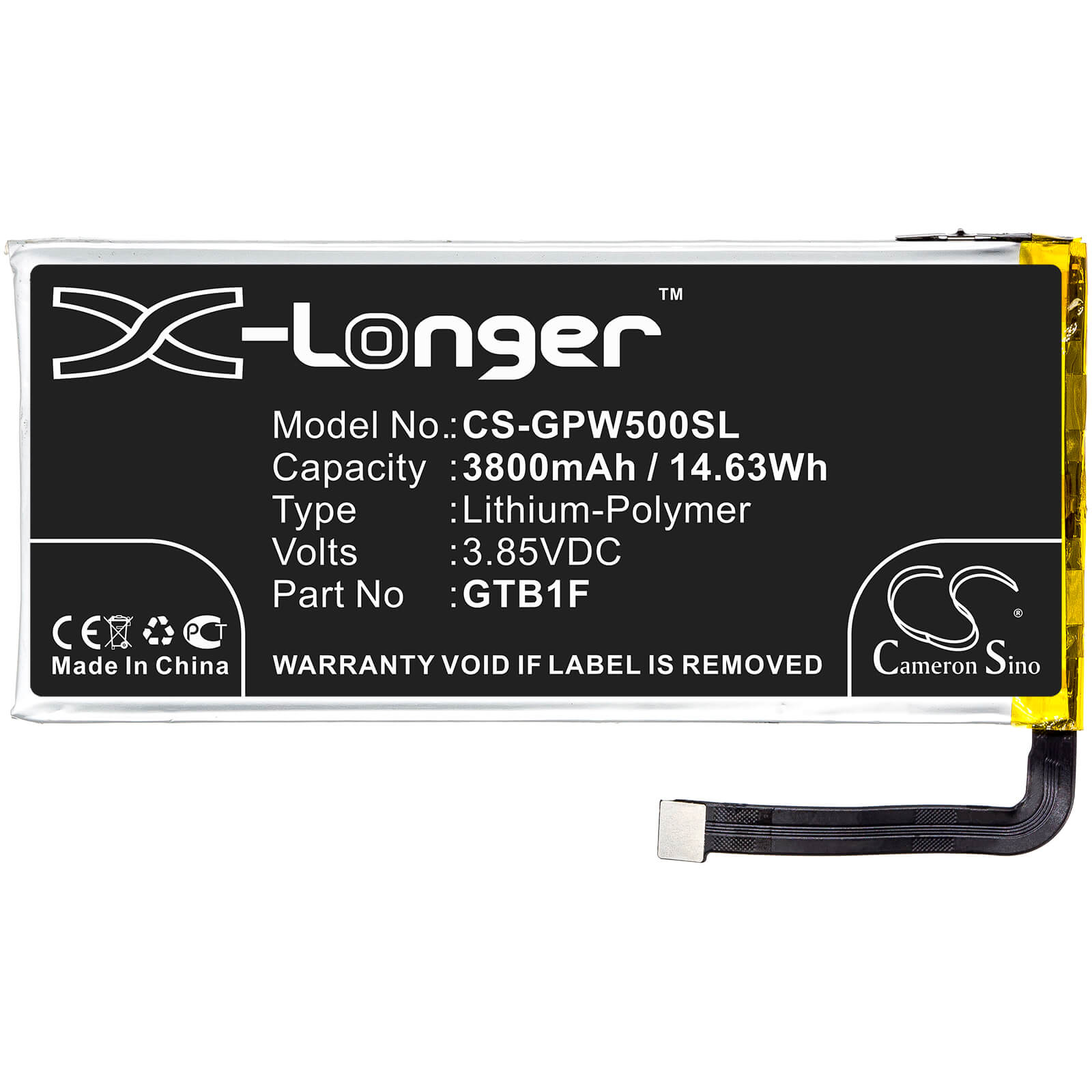 3.85V, 3800mAh, Li-Polymer Battery fits Google, Pixel 5, 14.63Wh