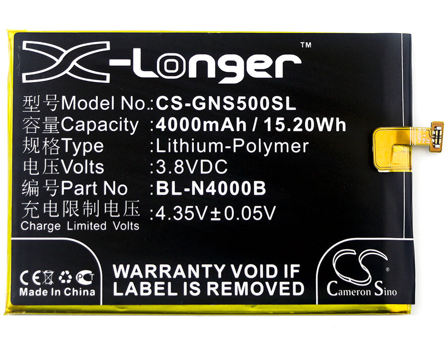 3.8V, 4000mAh, Li-Polymer Battery fits Gionee, Gn5005, Gn5005 Steel 2 Dual Sim, 15.2Wh