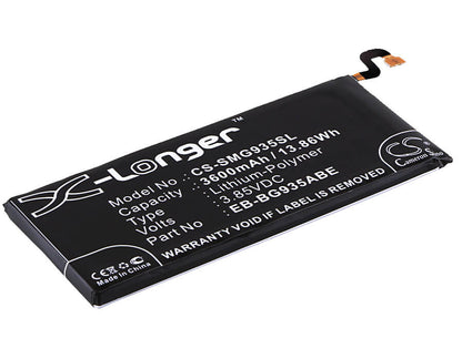 3.85V, 3600mAh, Li-Polymer Battery fits Samsung, Galaxy S7 Edge, Galaxy S7 Edge Xlte, 13.86Wh