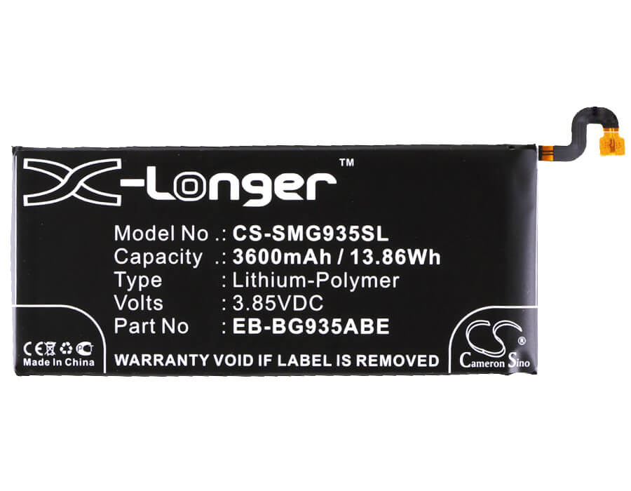 3.85V, 3600mAh, Li-Polymer Battery fits Samsung, Galaxy S7 Edge, Galaxy S7 Edge Xlte, 13.86Wh