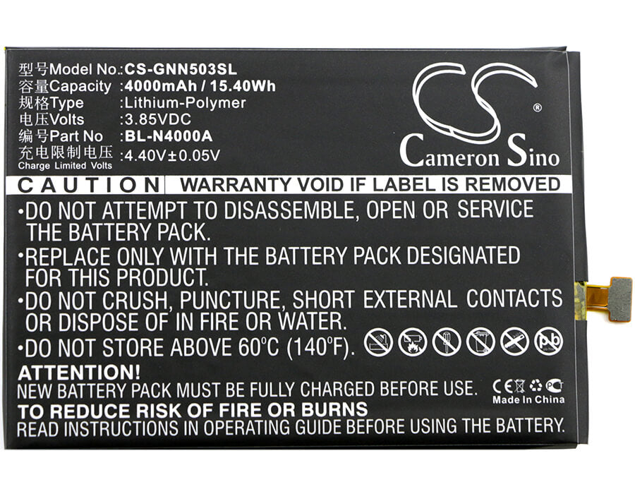 3.85V, 4000mAh, Li-Polymer Battery fits Gionee, Gn5003, Gn5003s, 15.4Wh
