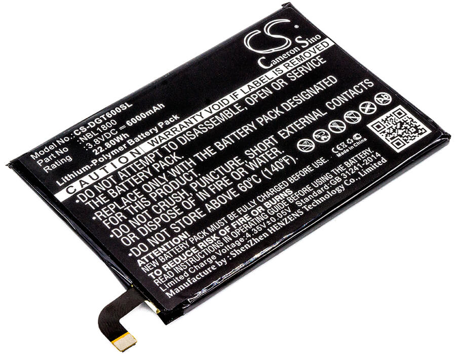 3.8V, 6000mAh, Li-Polymer Battery fits Doogee, Homtom Ht6, T6, 22.8Wh