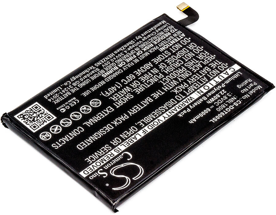 3.8V, 6000mAh, Li-Polymer Battery fits Doogee, Homtom Ht6, T6, 22.8Wh