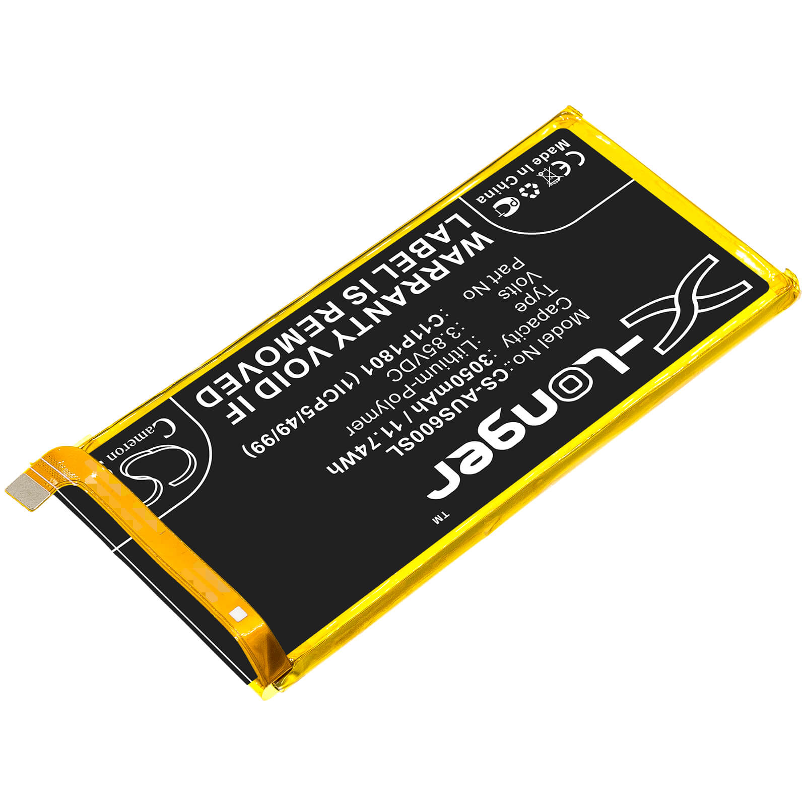 3.85V, 3050mAh, Li-Polymer Battery fits Asus, Rog Phone, Zs600kl, 11.7425Wh