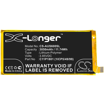 3.85V, 3050mAh, Li-Polymer Battery fits Asus, Rog Phone, Zs600kl, 11.7425Wh