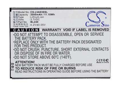 3.7V, 3000mAh, Li-Polymer Battery fits Lenovo, A936, 11.1Wh