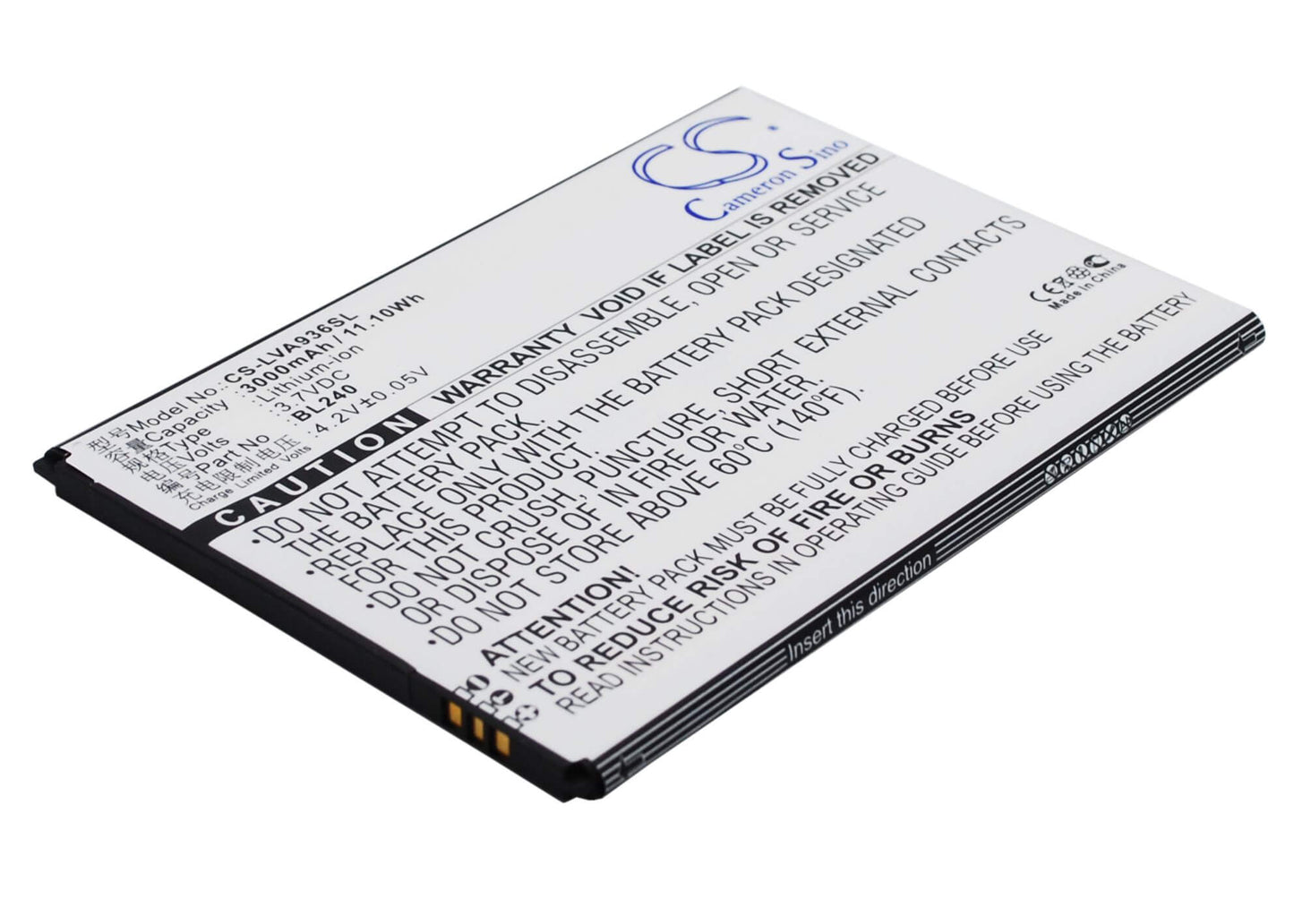 3.7V, 3000mAh, Li-Polymer Battery fits Lenovo, A936, 11.1Wh