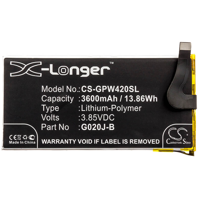 3.85V, 3600mAh, Li-Polymer Battery fits Google, G020p, Pixel 4 Xl, 13.86Wh