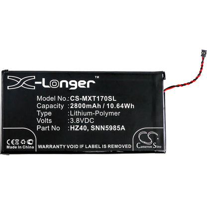 3.8V, 2800mAh, Li-Polymer Battery fits Motorola, Moto Z2 Play, Moto Z2 Play Dual Sim, 10.64Wh