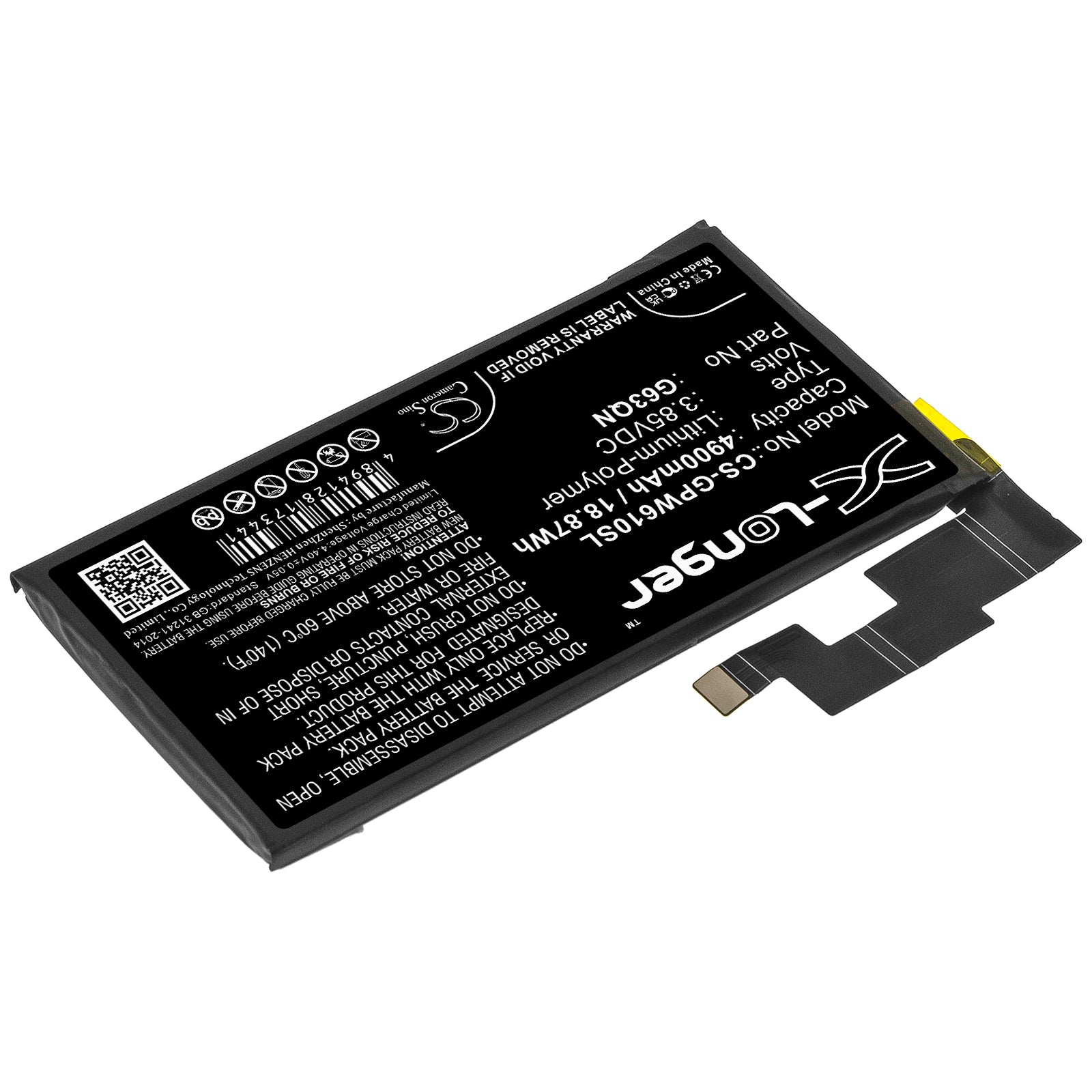 3.85V, 4900mAh, Li-Polymer Battery fits Google, G8vou, Gf5kq, 18.865Wh