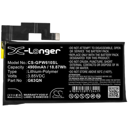 3.85V, 4900mAh, Li-Polymer Battery fits Google, G8vou, Gf5kq, 18.865Wh