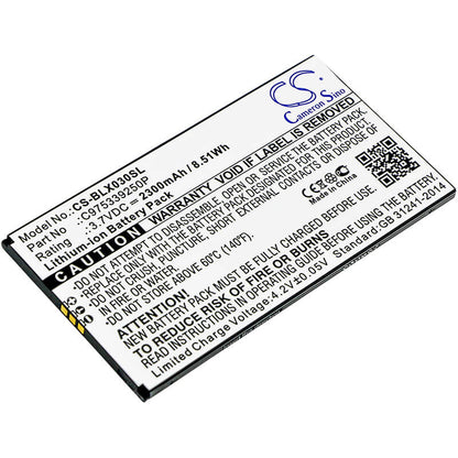 3.7V, 2300mAh, Li-ion Battery fits Blu, D0030uu, Dash X Plus Lte, 8.51Wh