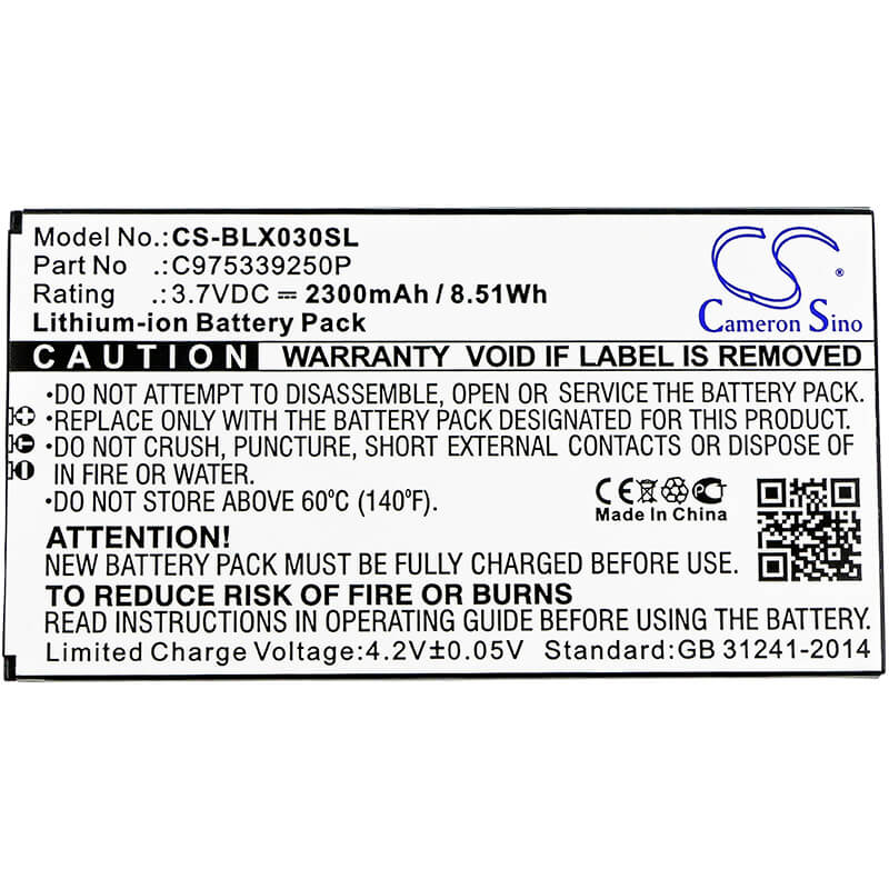 3.7V, 2300mAh, Li-ion Battery fits Blu, D0030uu, Dash X Plus Lte, 8.51Wh