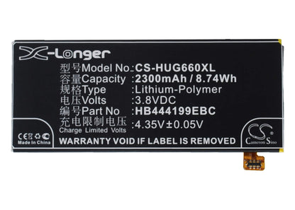 3.8V, 2300mAh, Li-Polymer Battery fits Huawei, Ascend G660, Ascend G660-l075, 8.74Wh