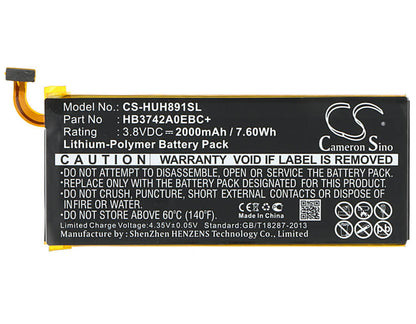 3.8V, 2000mAh, Li-Polymer Battery fits Huawei, Ascend Snapto, G620-a2, 7.6Wh