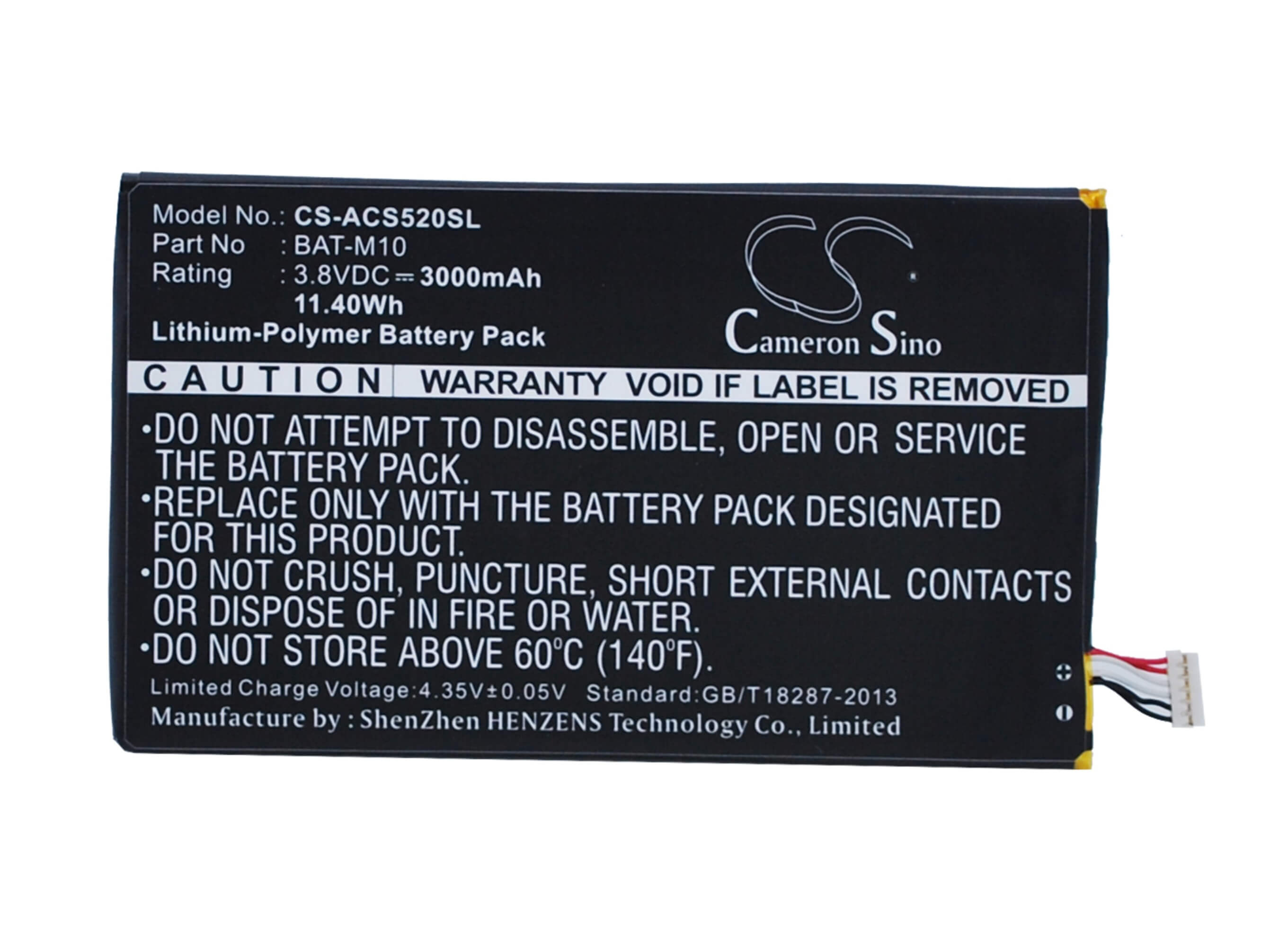 3.8V, 3000mAh, Li-Polymer Battery fits Acer, Liquid Jade S2, Liquid S2, 11.4Wh
