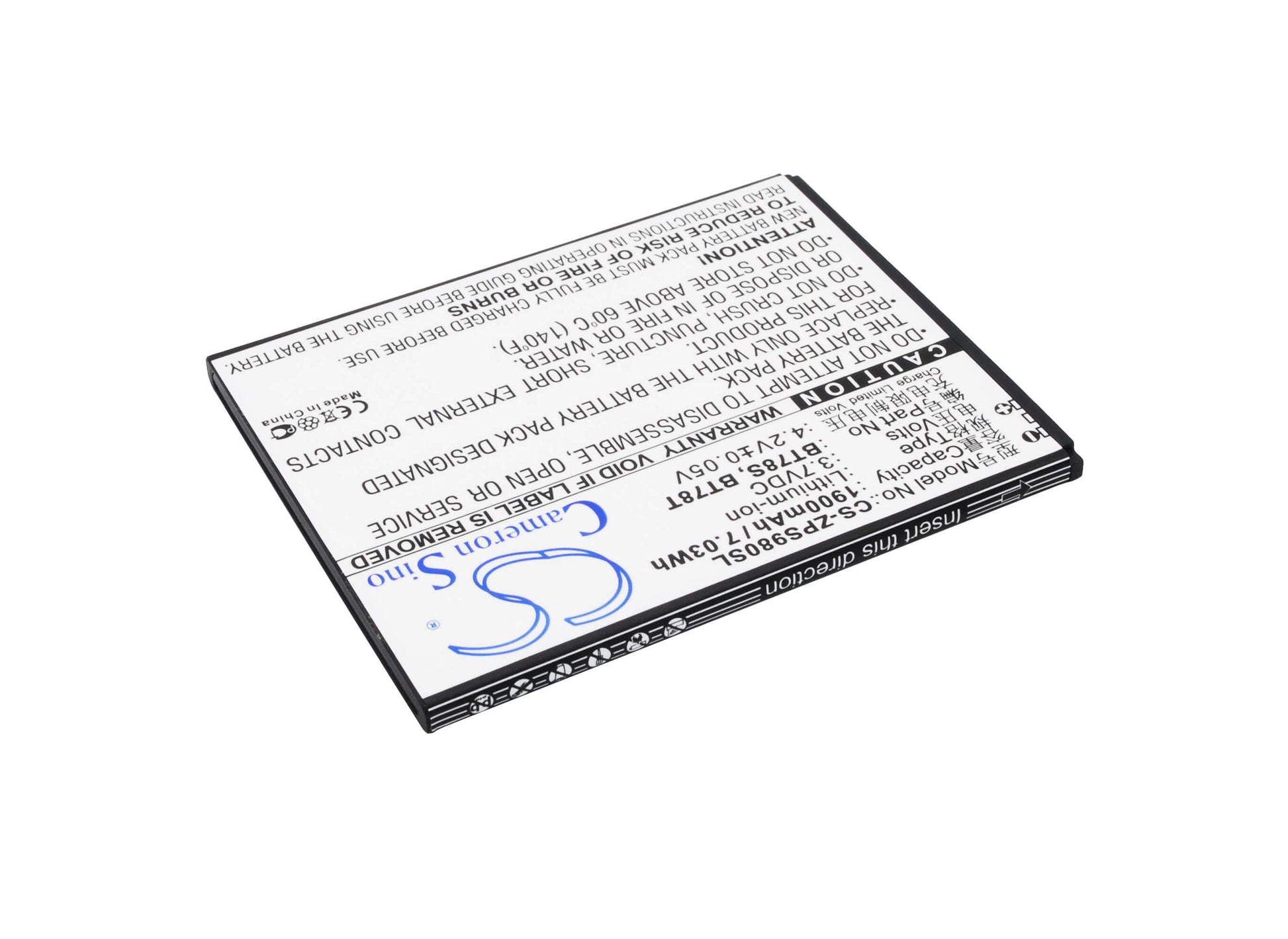 3.7V, 1900mAh, Li-ion Battery fits Zopo, 9515, C2, 7.03Wh