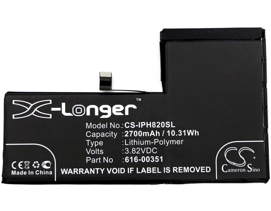 3.82V, 2700mAh, Li-Polymer Battery fits Apple, Iphone X, Mqa52ll/a, 10.314Wh