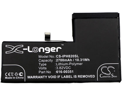 3.82V, 2700mAh, Li-Polymer Battery fits Apple, Iphone X, Mqa52ll/a, 10.314Wh