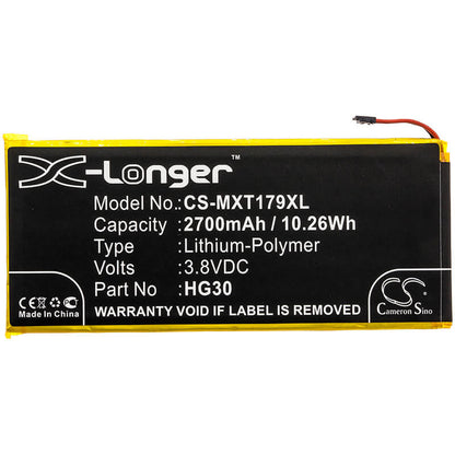 3.8V, 2700mAh, Li-Polymer Battery fits Motorola, Moto G5s, Moto G6, 10.26Wh