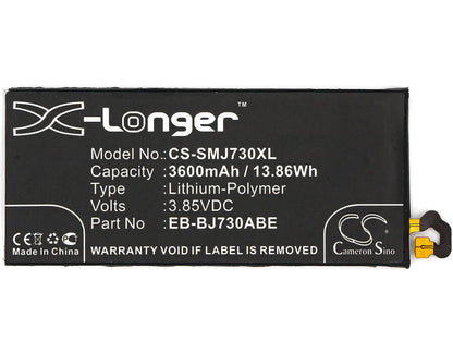 3.85V, 3600mAh, Li-Polymer Battery fits Samsung, Galaxy J7 2017, Galaxy J7 2017 Duos Td-lte, 13.86Wh