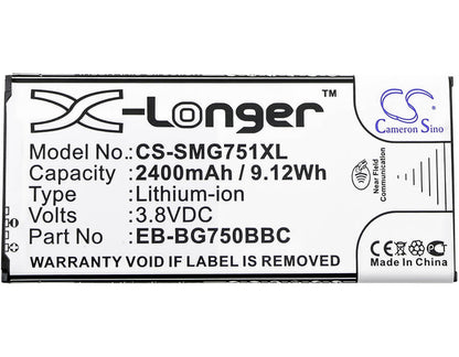 3.8V, 2400mAh, Li-ion Battery fits Samsung, Galaxy Mega 2, Galaxy Mega 2 Duos, 9.12Wh