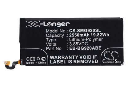 3.85V, 2550mAh, Li-Polymer Battery fits Samsung, Galaxy S6, Galaxy S6 Duos, 9.8175Wh