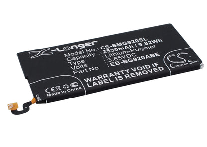 3.85V, 2550mAh, Li-Polymer Battery fits Samsung, Galaxy S6, Galaxy S6 Duos, 9.8175Wh