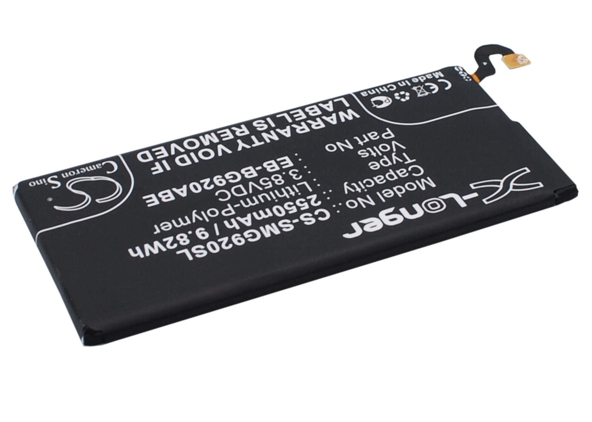 3.85V, 2550mAh, Li-Polymer Battery fits Samsung, Galaxy S6, Galaxy S6 Duos, 9.8175Wh